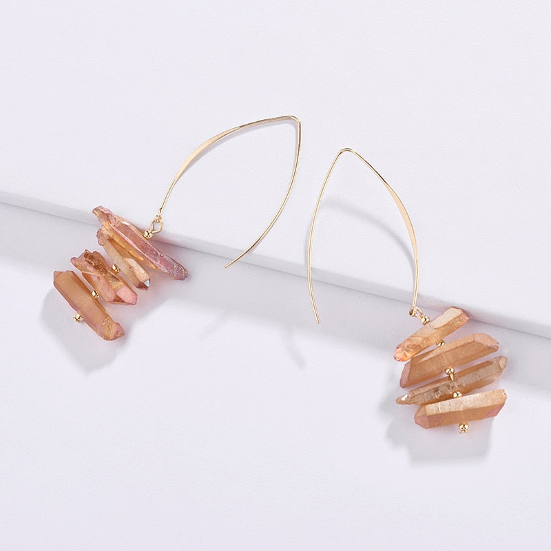 Peris Gems Brown Natural Quartz Dangle Earrings for Women | Big Hook Stacked Earrings Natural Quartz Dangle Earrings for Women | Stacked Earrings SHEIN Amazon Temu