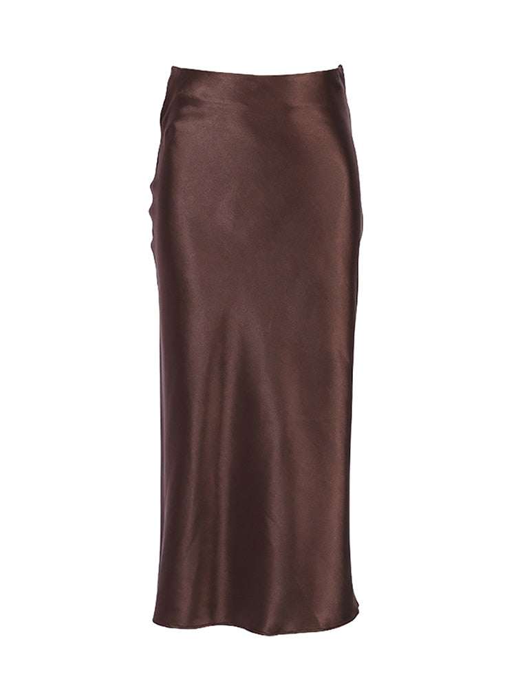 Peris Gems Brown / S Solid Satin Silk Skirt for Women | High Waisted Summer Long Satin Elegant Skirt SHEIN Amazon Temu
