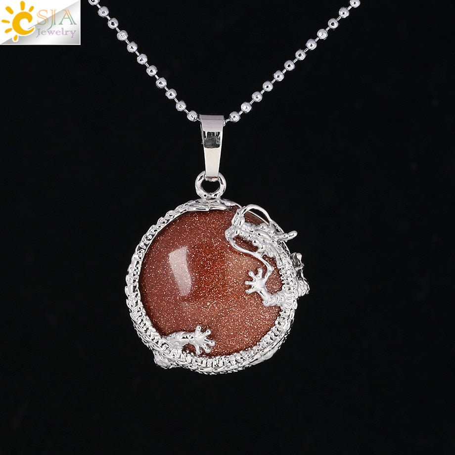 Peris Gems Brown Sand Dragon Pendant Necklace for Women | Silver Quartz Stone Necklace for Women SHEIN Amazon Temu