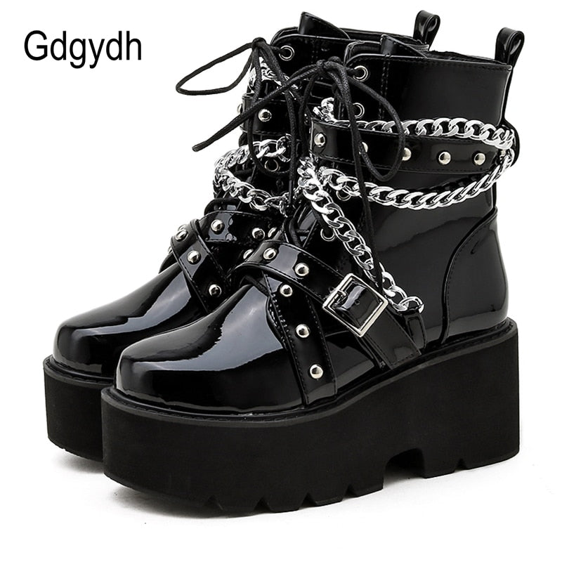 Peris Gems Buckle Strap Chain Ankle Boots for Women | Thick Leather Platforms Buckle Strap Chain Ankle Boots for Women | Thick Platforms SHEIN Amazon Temu