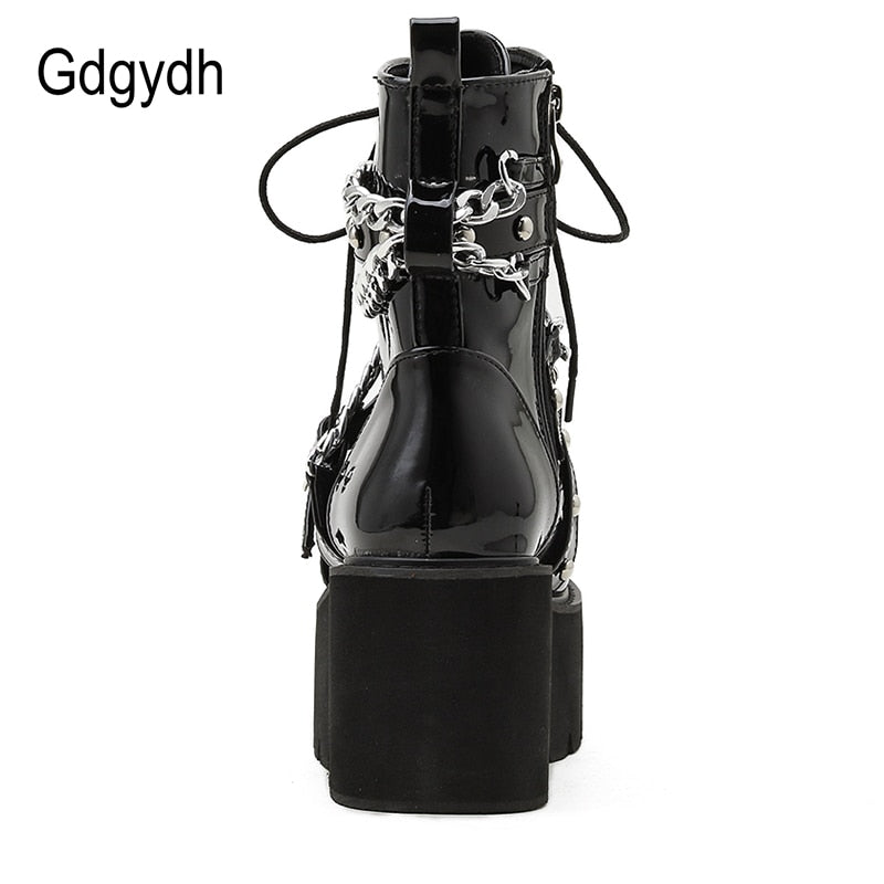 Peris Gems Buckle Strap Chain Ankle Boots for Women | Thick Leather Platforms Buckle Strap Chain Ankle Boots for Women | Thick Platforms SHEIN Amazon Temu