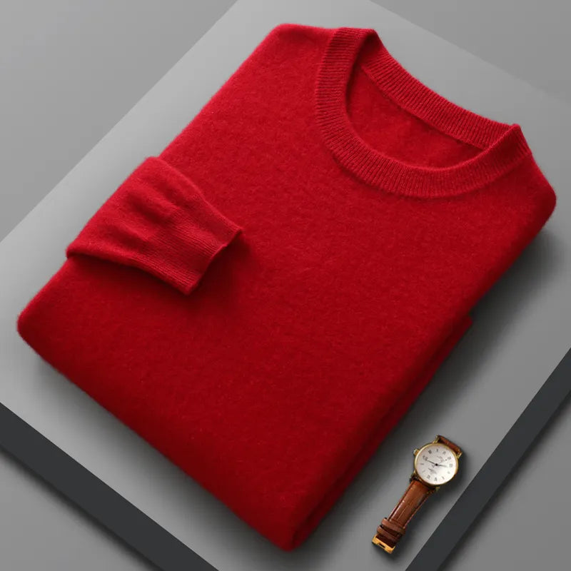 Peris Gems Burgundy / S 100% Pure Merino Wool Cashmere Sweater for Men: Fashionable Round Neck Top 100% Pure Merino Wool Cashmere Sweater for Men: Round Neck SHEIN Amazon Temu