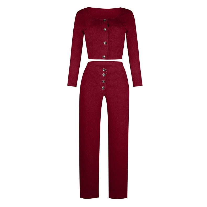 Peris Gems Burgundy / S Ribbed 2pc Crop Top and Pants Set for Women | Casual Outfits SHEIN Amazon Temu