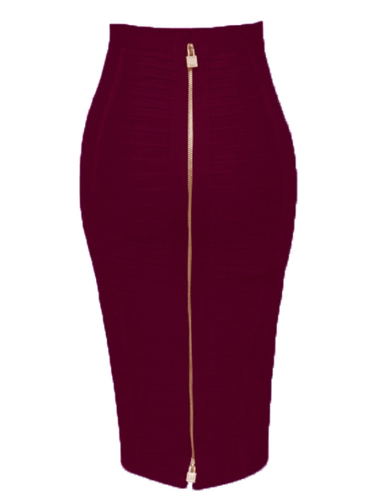 Peris Gems Burgundy / XS Elastic Solid Bandage Zipper Skirt for Women | Pencil Skirts SHEIN Amazon Temu