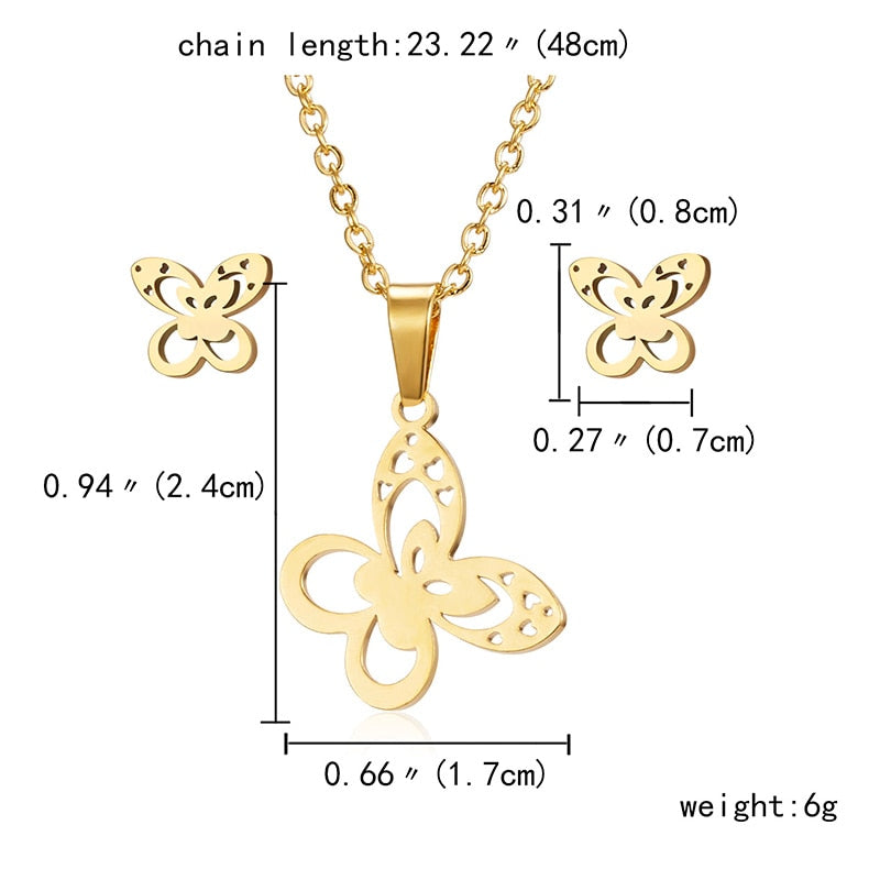 Peris Gems butterfly / 48cm Gold Stainless Steel Jewelry Sets for Women | Necklace and Earrings Set Gold Stainless Steel Jewelry Sets for Women | Necklace Set SHEIN Amazon Temu
