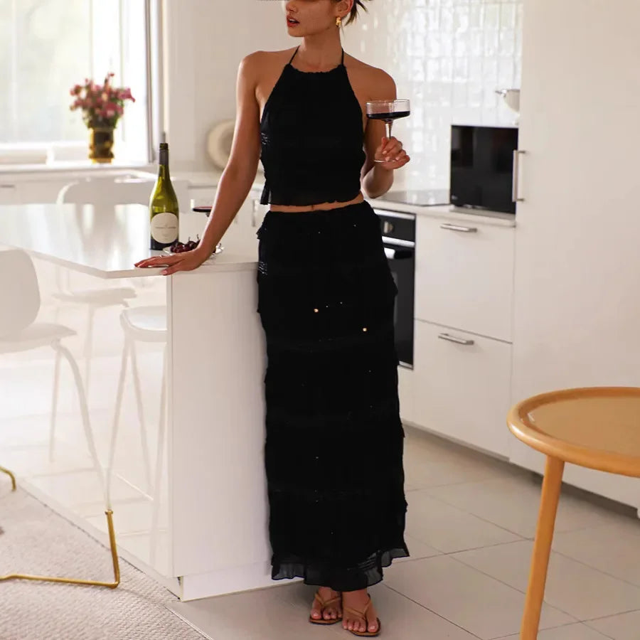 Peris Gems C-black / L Holiday Fashion Women Hollow-out Backless Long Skirt Suit Slim Outfit 2025 Spring Summer Chiffon Solid Halter Top Two Piece Set Holiday Fashion Women Hollow-out Backless Long Skirt Suit Slim Outfit 2025 Spring Summer Chiffon Solid Halter Top Two Piece Set SHEIN Amazon Temu