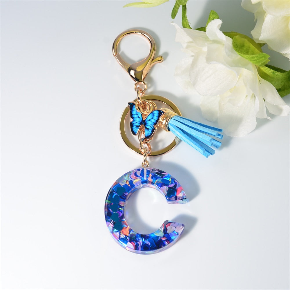 Peris Gems C / Blue Blue Acrylic Letter and Butterfly Keychain | Initial Keychains Blue Acrylic Letter and Butterfly Keychain Initial Keychains SHEIN Amazon Temu