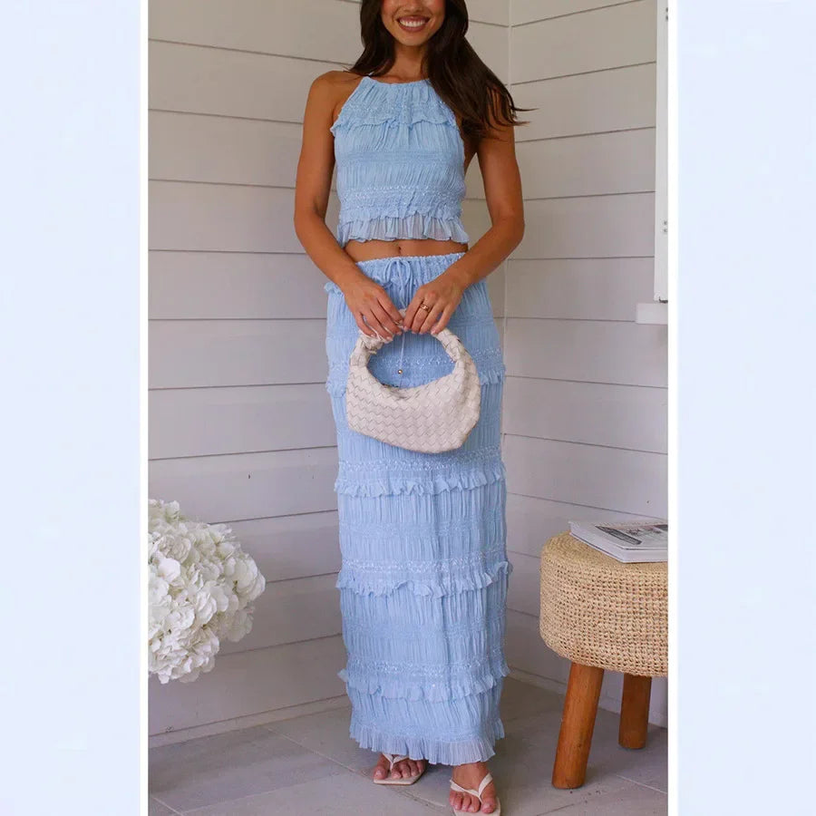 Peris Gems C-blue / XL Holiday Fashion Women Hollow-out Backless Long Skirt Suit Slim Outfit 2025 Spring Summer Chiffon Solid Halter Top Two Piece Set Holiday Fashion Women Hollow-out Backless Long Skirt Suit Slim Outfit 2025 Spring Summer Chiffon Solid Halter Top Two Piece Set SHEIN Amazon Temu