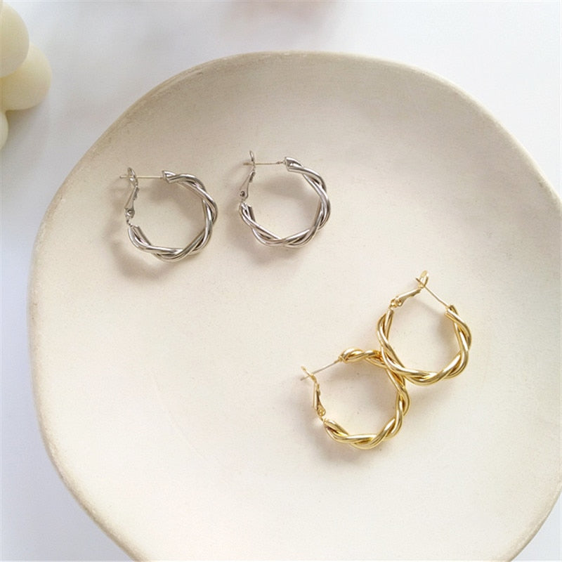 Peris Gems C Shaped Twisted Stud Earrings for Women | Round Retro Silver Gold Earrings for Women SHEIN Amazon Temu