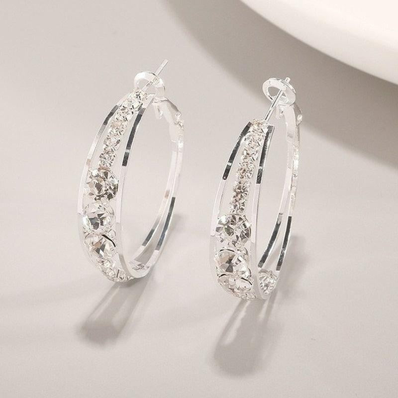 Peris Gems C-silver Diamond Silver Princess Earrings for Women | Gold Silver Hoop Stud Bridal Earrings SHEIN Amazon Temu