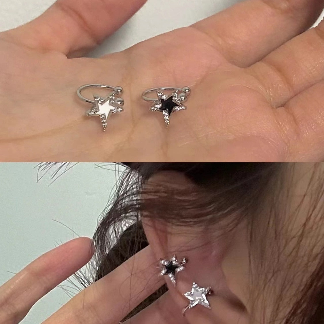 Peris Gems C Silver Double Star Stud Earrings | Women&