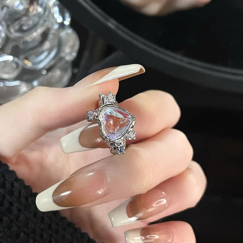 Peris Gems C2 Pink Heart Open Rings for Women | Silver Rings SHEIN Amazon Temu