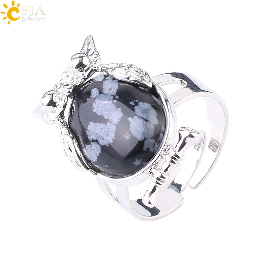Peris Gems Cabochon Bead Owl Rings | Silver Diamond Owl Rings Adjustable SHEIN Amazon Temu