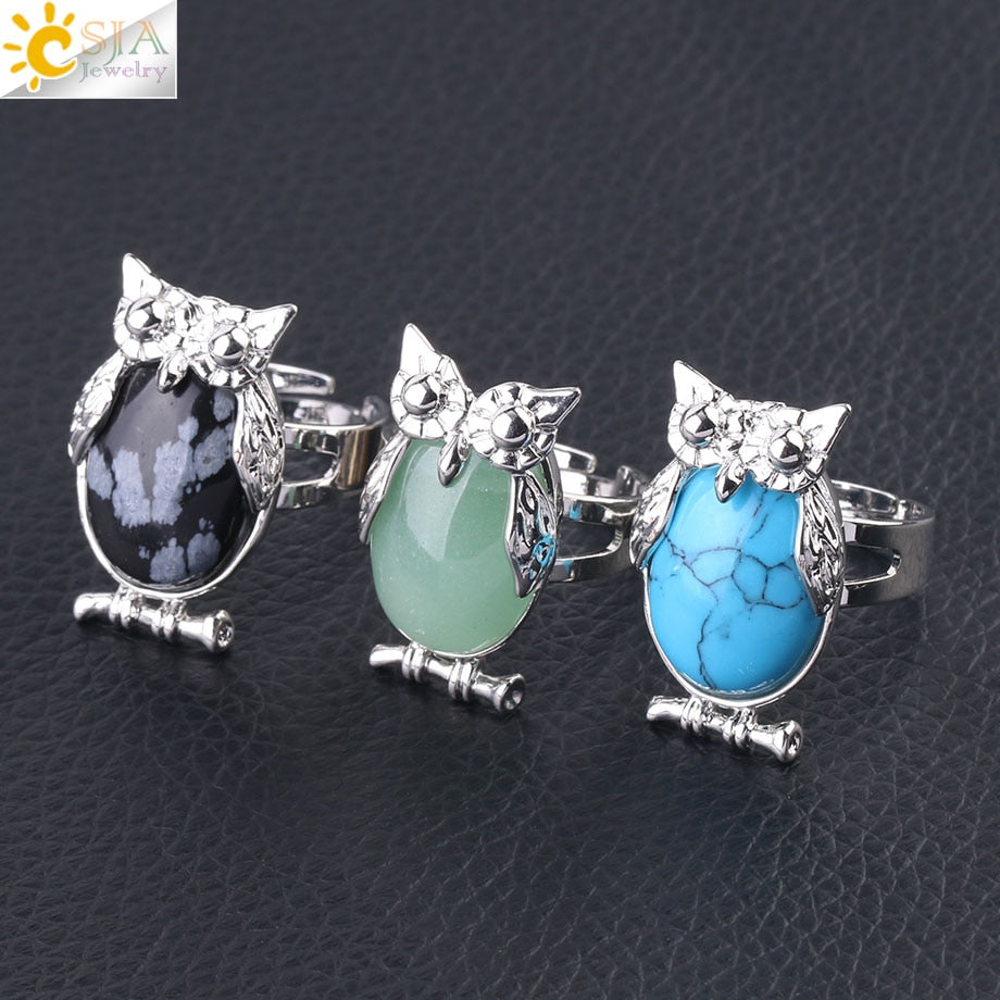 Peris Gems Cabochon Bead Owl Rings | Silver Diamond Owl Rings Adjustable SHEIN Amazon Temu