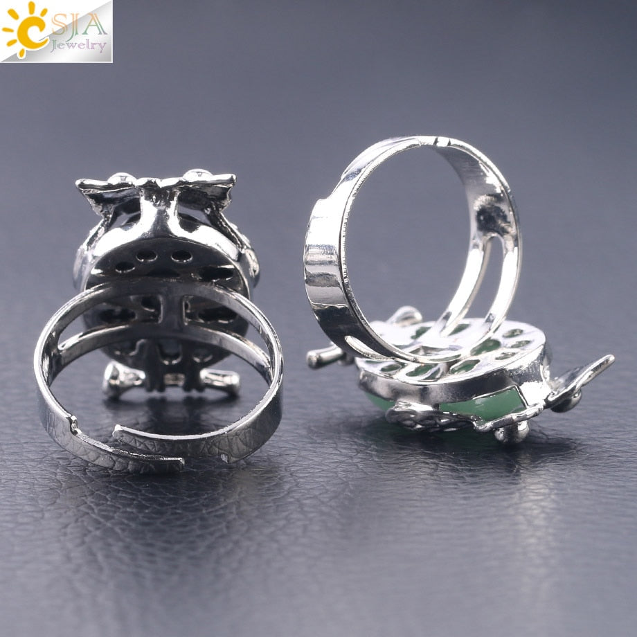 Peris Gems Cabochon Bead Owl Rings | Silver Diamond Owl Rings Adjustable SHEIN Amazon Temu