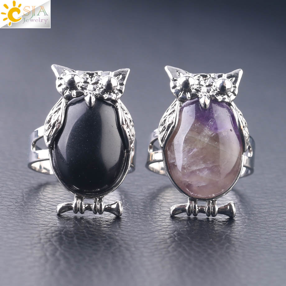Peris Gems Cabochon Bead Owl Rings | Silver Diamond Owl Rings Adjustable SHEIN Amazon Temu