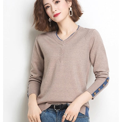Peris Gems Camel / One Size V-Neck Long Sleeve Knitted Shirt for Women | Slim Comfy Sweaters V-Neck Long Sleeve Knitted Shirt for Women | Slim Sweaters SHEIN Amazon Temu