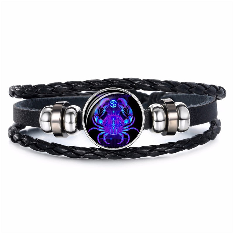 Peris Gems Cancer Constellation Sign Leather Bracelet Unisex | Blue Zodiac Sign Braided Leather Bracelet SHEIN Amazon Temu