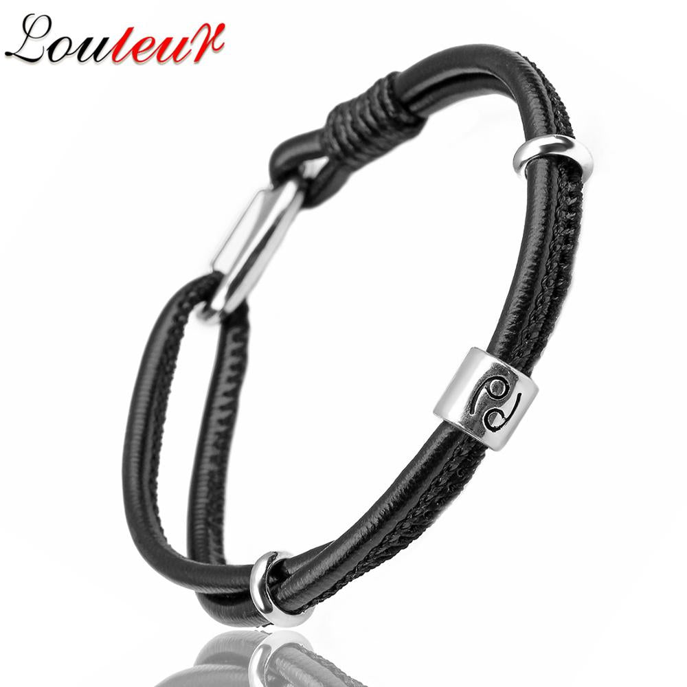 Peris Gems CANCER Steel Leather Zodiac Sign Bracelet Unisex | Silver Leather Bracelet Leather Zodiac Sign Bracelet Unisex |Silver Leather Bracelet SHEIN Amazon Temu