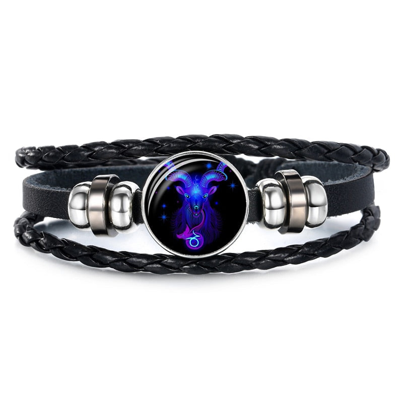 Peris Gems Capricorn Constellation Sign Leather Bracelet Unisex | Blue Zodiac Sign Braided Leather Bracelet SHEIN Amazon Temu