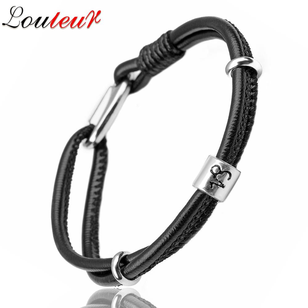 Peris Gems CAPRICORN Steel Leather Zodiac Sign Bracelet Unisex | Silver Leather Bracelet Leather Zodiac Sign Bracelet Unisex |Silver Leather Bracelet SHEIN Amazon Temu