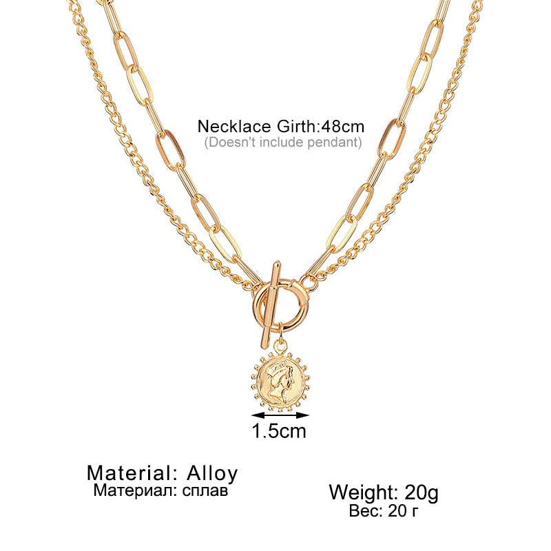 Peris Gems Carved Coin Thick Chain OT Buckle Necklace | Women&