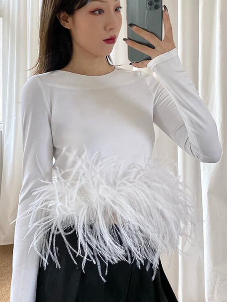 Peris Gems Casual Plain Feather Shirt for Women | Round Neck Loose Long Sleeve Shirt Casual Plain Feather Shirt for Women |Round Neck Long Sleeve SHEIN Amazon Temu
