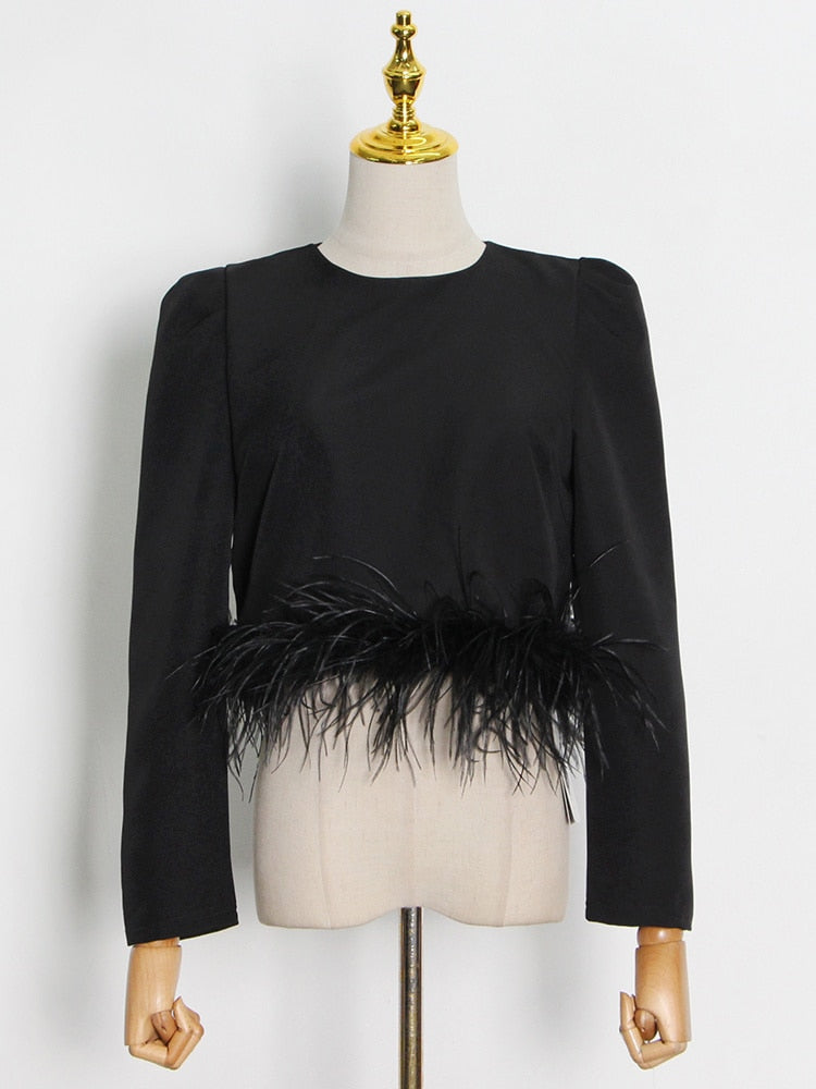 Peris Gems Casual Plain Feather Shirt for Women | Round Neck Loose Long Sleeve Shirt Casual Plain Feather Shirt for Women |Round Neck Long Sleeve SHEIN Amazon Temu