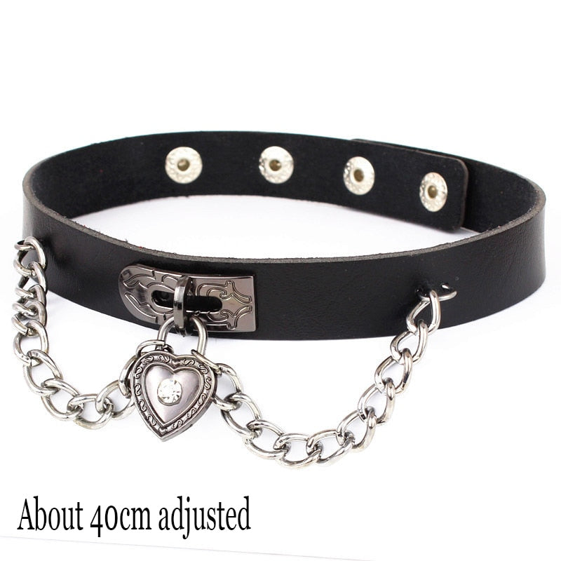 Peris Gems Chain Heart Gothic Harajuku PU Leather Collar Choker Necklaces for Women SHEIN Amazon Temu