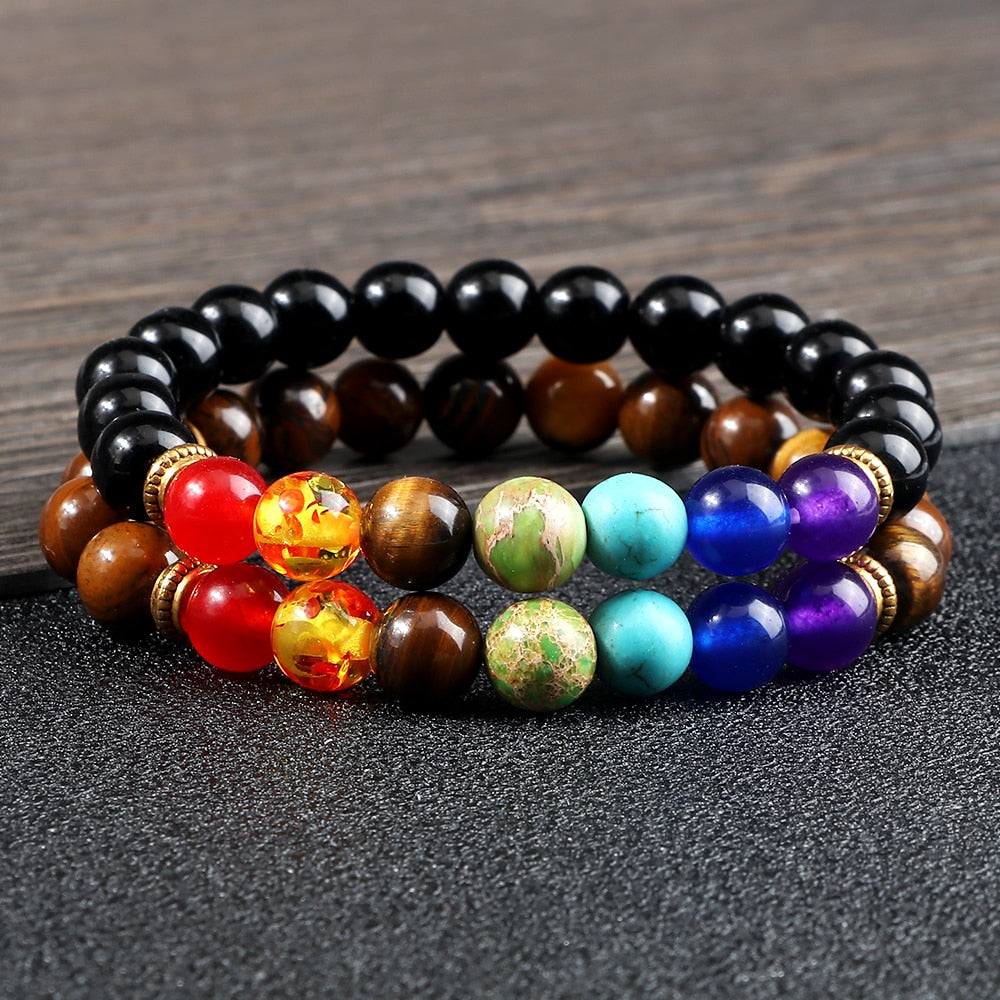 Peris Gems Chakra Stone 2pc Bracelet Set Unisex | Tiger Eye Stone Bracelet Chakra Stone 2pc Bracelet Set Unisex | Tiger Eye Bracelet SHEIN Amazon Temu