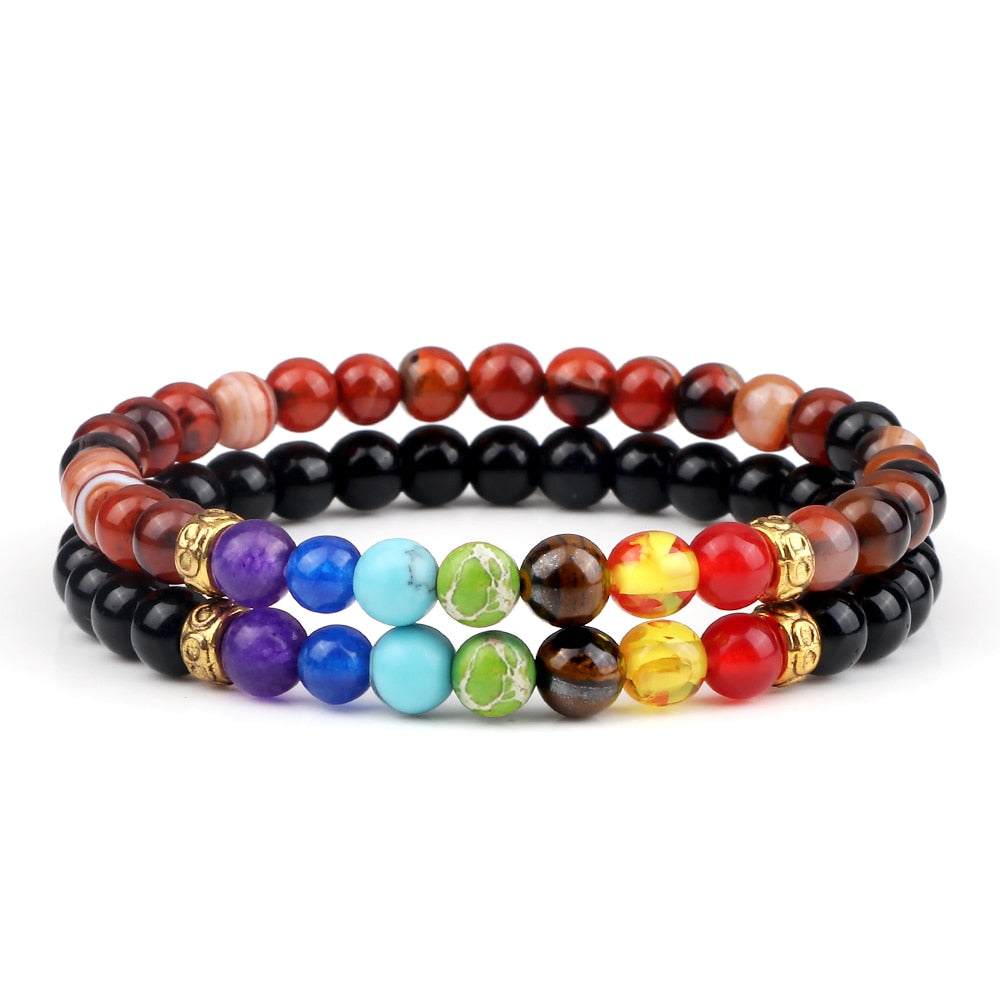 Peris Gems Chakra Stone 2pc Bracelet Set Unisex | Tiger Eye Stone Bracelet Chakra Stone 2pc Bracelet Set Unisex | Tiger Eye Bracelet SHEIN Amazon Temu