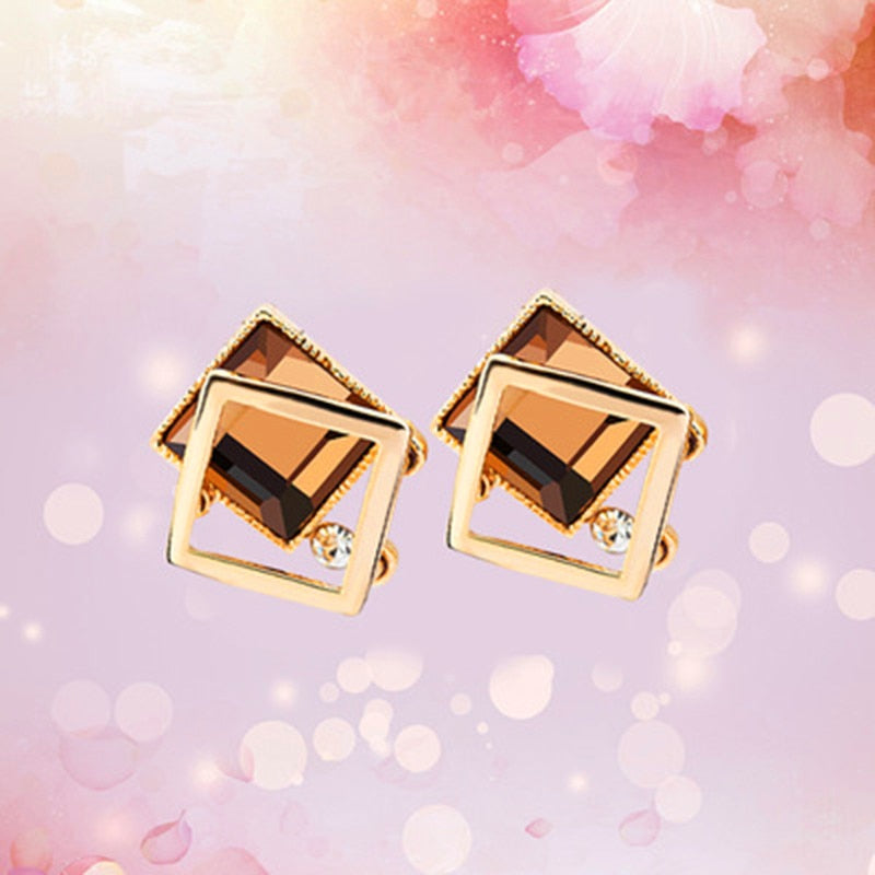 Peris Gems Champagne Gold Square Crystal Stud Earrings for Women | Cute Party Earrings Gold Square Crystal Stud Earrings for Women | Party Earrings SHEIN Amazon Temu