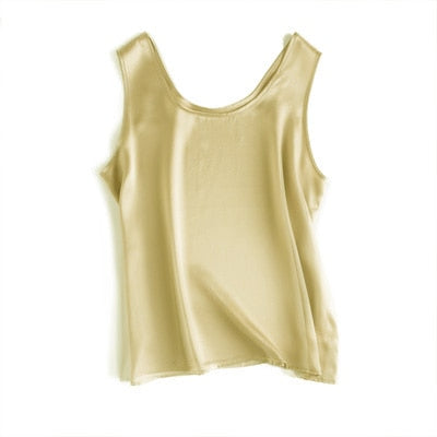 Peris Gems Champagne / S Sleeveless Satin Tank Top Shirt for Women | Cozy Silk Chic Vest Sleeveless Satin Tank Top Shirt for Women | Silk Chic Vest SHEIN Amazon Temu