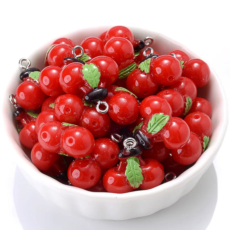 Peris Gems Cherry 10Pcs Cute Red Acrylic Strawberry Apple Orange Mango Fruit Resin Pendants Charms for Jewelry Making Earrings Necklace Accessory SHEIN Amazon Temu