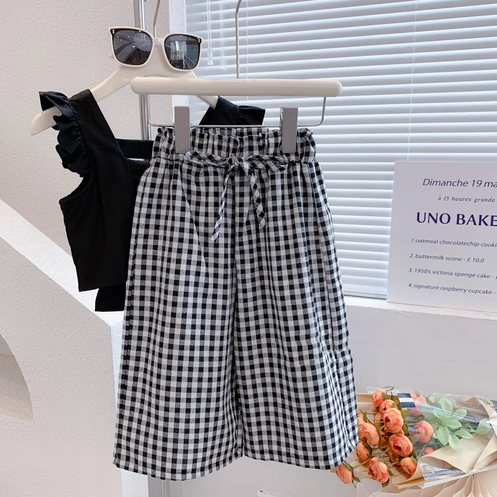 Peris Gems Childrens Camisole Top and Plaid Wide Leg Pants Outfit Set SHEIN Amazon Temu