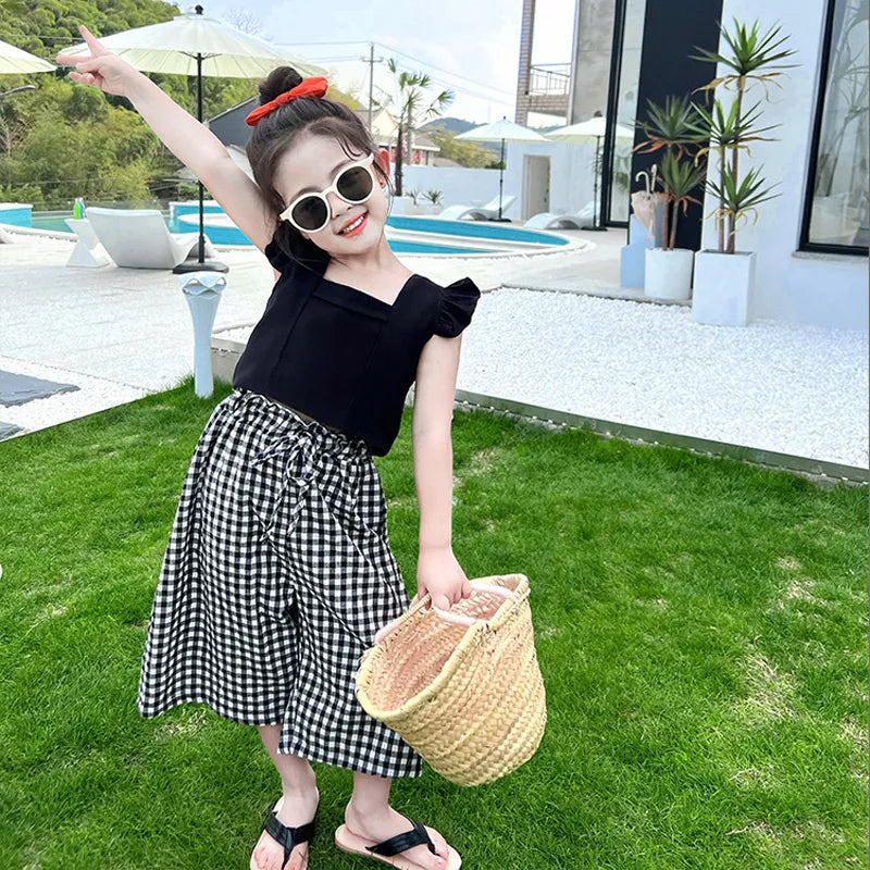 Peris Gems Childrens Camisole Top and Plaid Wide Leg Pants Outfit Set SHEIN Amazon Temu