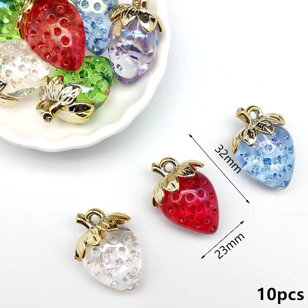Peris Gems Clear Mix 10Pcs Cute Red Acrylic Strawberry Apple Orange Mango Fruit Resin Pendants Charms for Jewelry Making Earrings Necklace Accessory SHEIN Amazon Temu