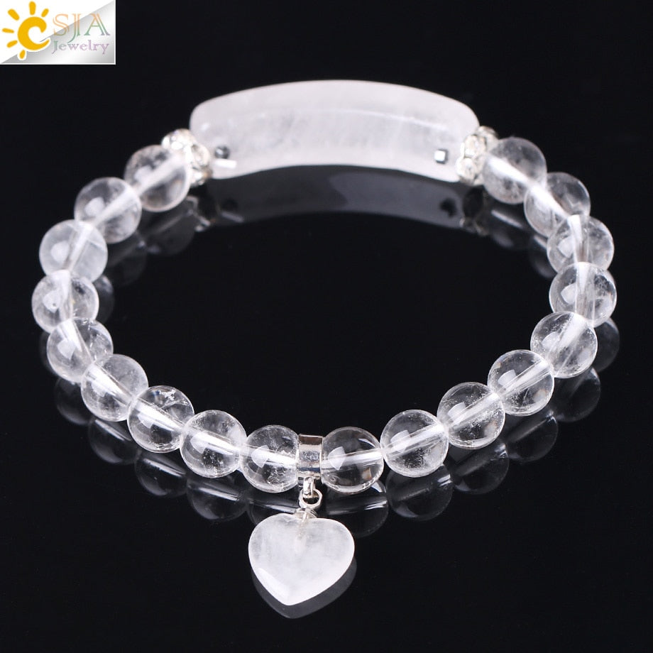 Peris Gems Clear Quarts Stone and Heart Pendant Chakra Bracelet Unisex SHEIN Amazon Temu