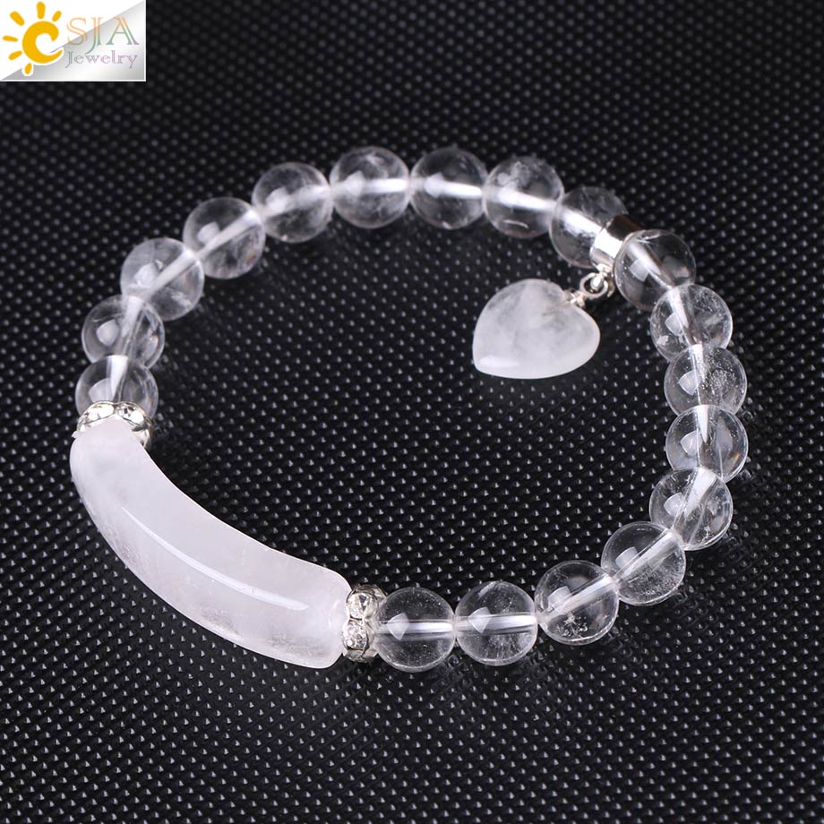 Peris Gems Clear Quarts Stone and Heart Pendant Chakra Bracelet Unisex SHEIN Amazon Temu