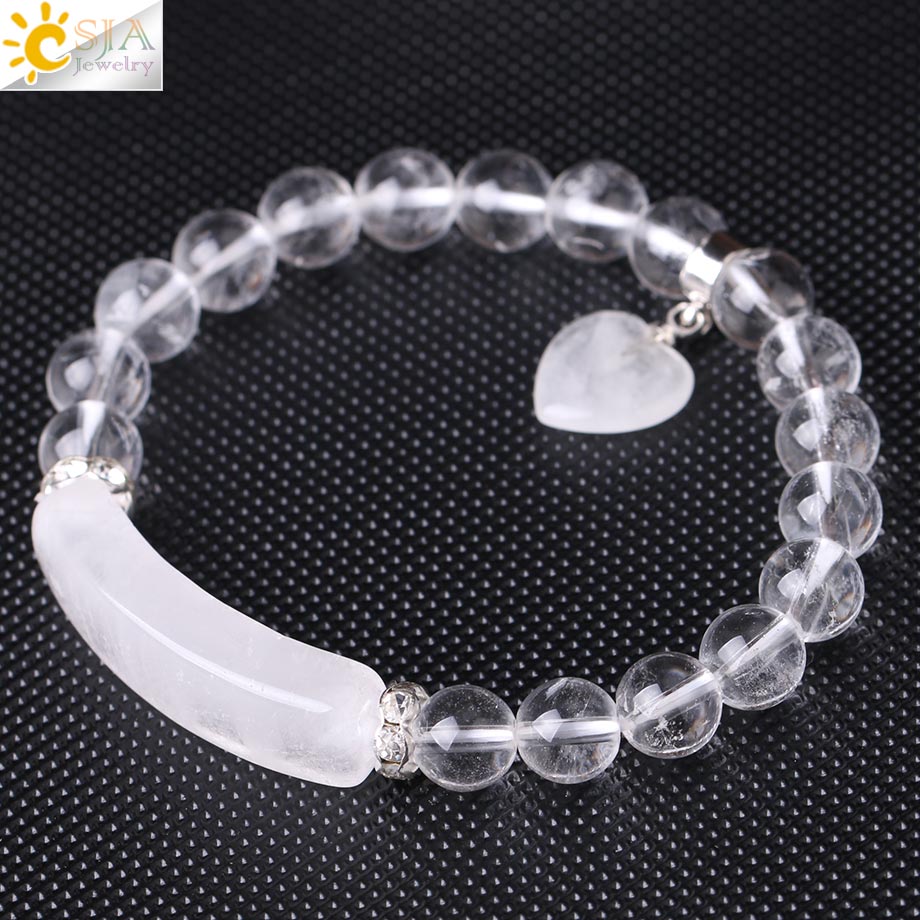 Peris Gems Clear Quarts Stone and Heart Pendant Chakra Bracelet Unisex SHEIN Amazon Temu