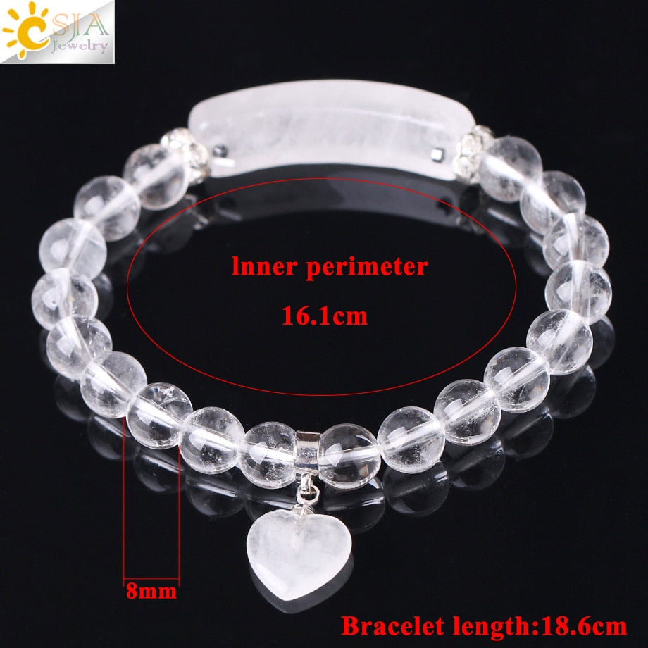 Peris Gems Clear Quarts Stone and Heart Pendant Chakra Bracelet Unisex SHEIN Amazon Temu
