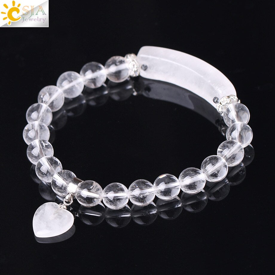 Peris Gems Clear Quarts Stone and Heart Pendant Chakra Bracelet Unisex SHEIN Amazon Temu