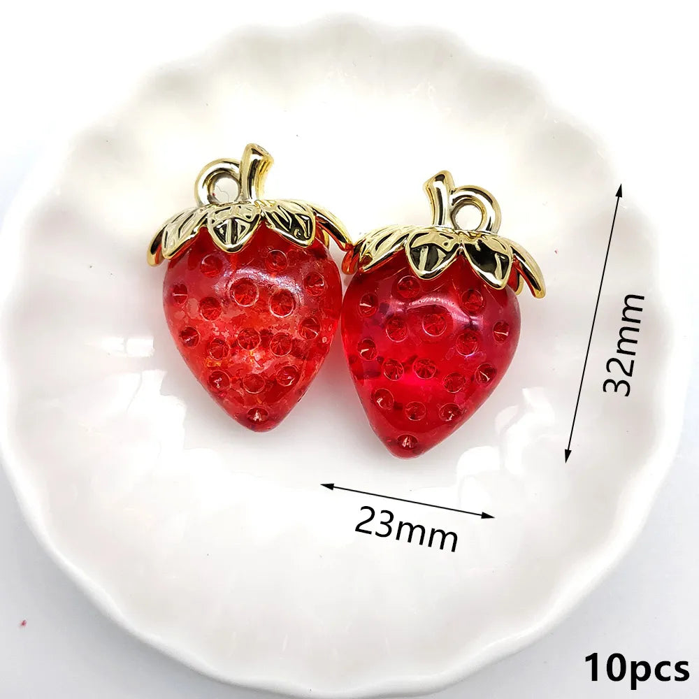 Peris Gems Clear Red 10Pcs Cute Red Acrylic Strawberry Apple Orange Mango Fruit Resin Pendants Charms for Jewelry Making Earrings Necklace Accessory SHEIN Amazon Temu