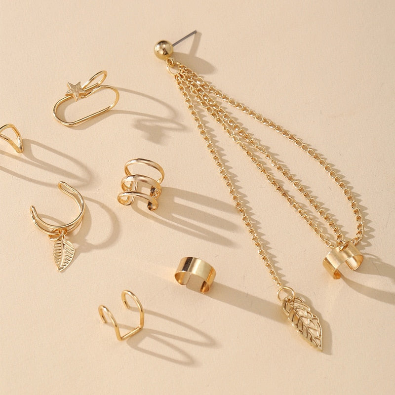 Peris Gems Clip-On 7pc Gold Leaf Earrings for Women | Non-Piercing Earrings Clip-On 7pc Gold Leaf Earrings for Women | Non-Piercing SHEIN Amazon Temu