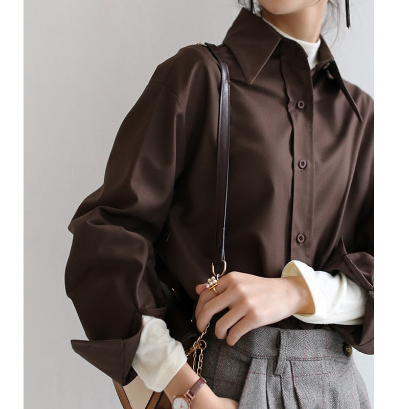 Peris Gems Coffee Blouse for Women | Casual Solid Long Sleeve Shirt SHEIN Amazon Temu