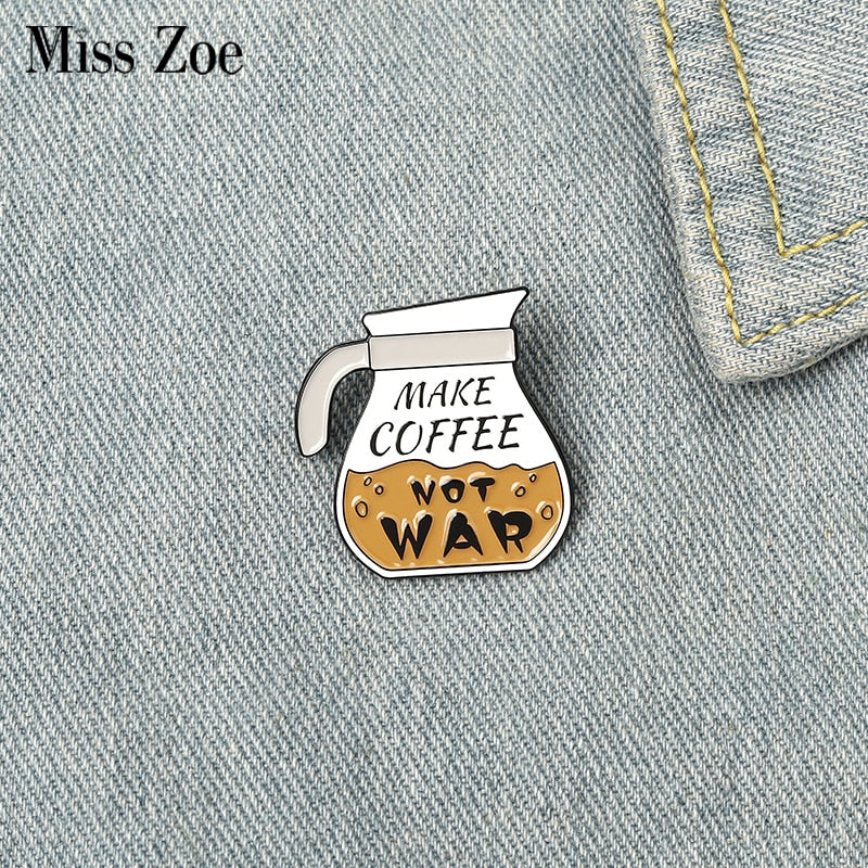 Peris Gems Coffee Enamel Make Coffee Not War Antiwar Activist Lapel Badge Pins SHEIN Amazon Temu