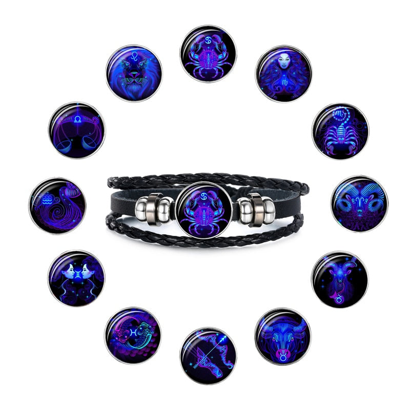 Peris Gems Constellation Sign Leather Bracelet Unisex | Blue Zodiac Sign Braided Leather Bracelet SHEIN Amazon Temu