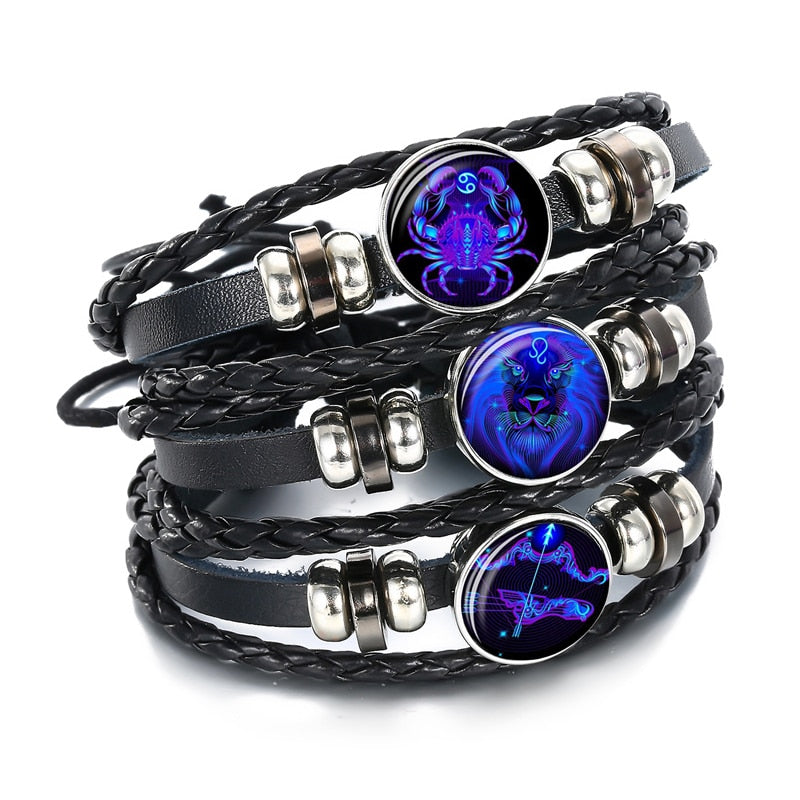 Peris Gems Constellation Sign Leather Bracelet Unisex | Blue Zodiac Sign Braided Leather Bracelet SHEIN Amazon Temu