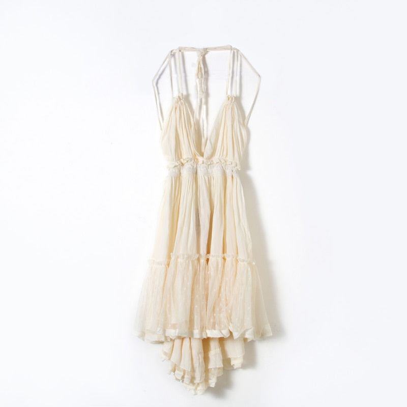 Peris Gems Cream / XS Halter Lace Up Backless Dresses for Women | Women&