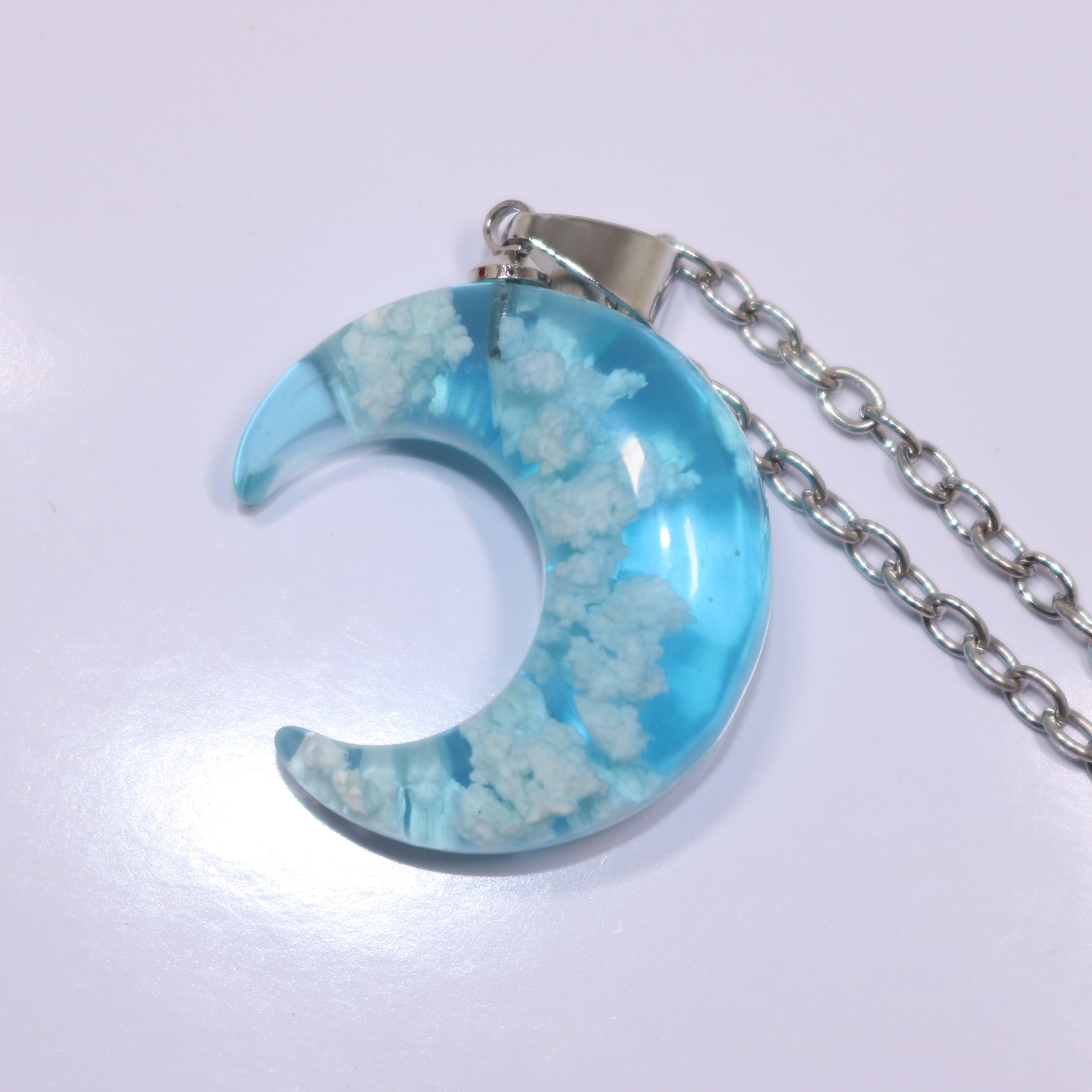 Peris Gems Crescent Blue Moon Transparent Resin Round Ball Pendant Necklace - Blue Sky White Cloud Chain Necklace SHEIN Amazon Temu